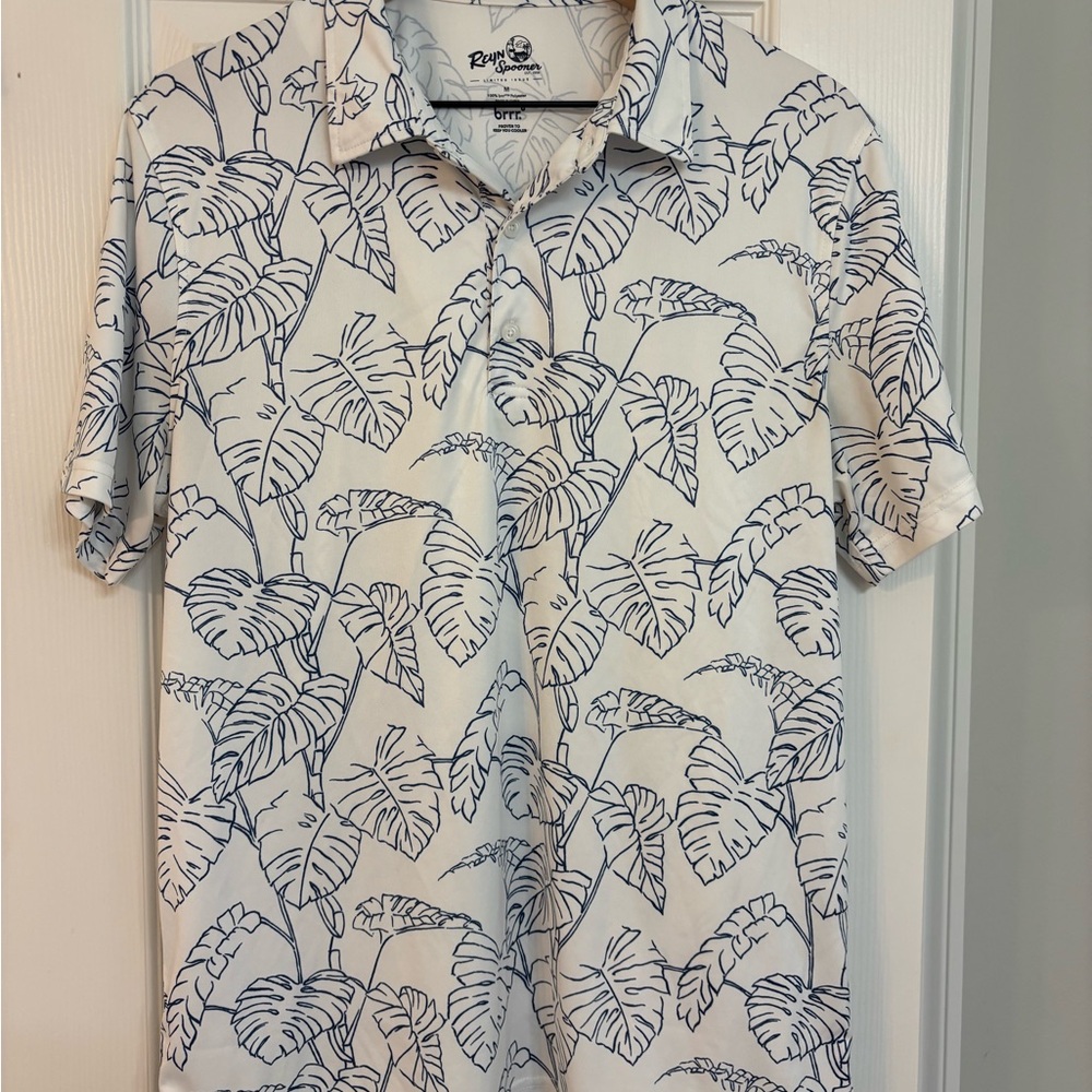 Reyn Spooner White and Blue Tropical Leaf Shirt